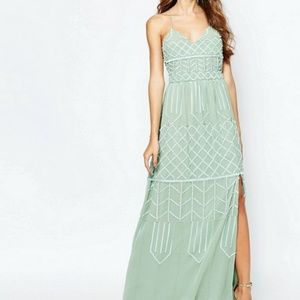 Embellished Sage Green Long Dress